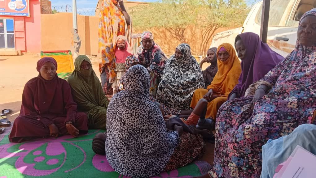 Femmes réunies sur une natte pour une causerie communautaire au Niger